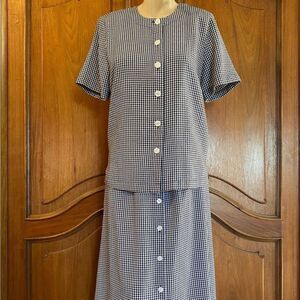 Vintage Set Gingham Shirt & Skirt 2 Piece Matching Black & White Size M